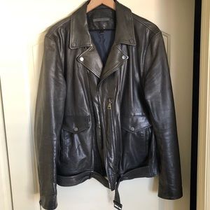 John Varvatos Collection Black/Blue Graphite Leather Jacket. EU54 MSRP: $1898